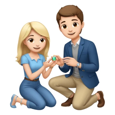 🧎‍♂️‍➡️💍💃 a boy parposing a girl and the boy on his knee and give him ring girl stand after him and shing sticker
