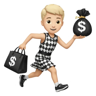 Robber running with Money bag black and white check dress boy sticker