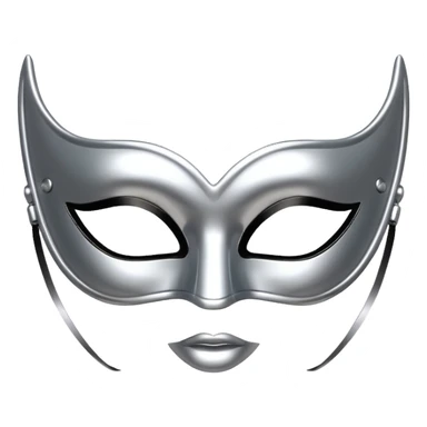 A sleek masquerade mask emoji made of polished silver chrome, smooth sensual curves, reflective metallic surface, mysterious sexy luxury vibe, minimal iOS emoji style, centered, clean white background sticker