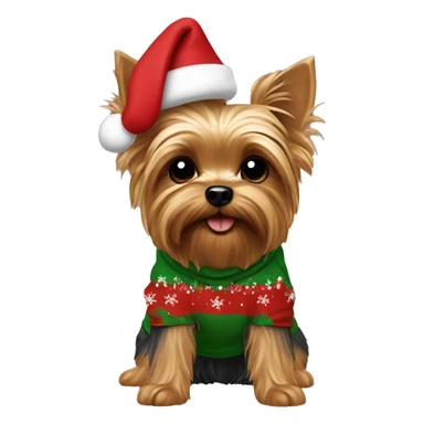 A yorkie dog with a Christmas hoodie sticker
