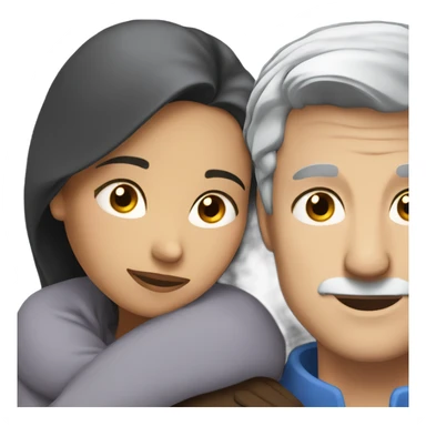Blue eyes gray haired man hugs dark haired lady sticker