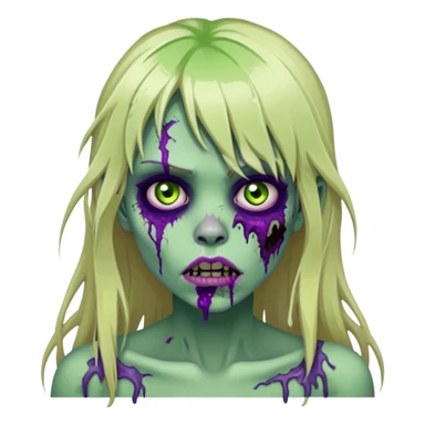 undead zombie girl with rotting green skin, purple bruises, messy long blonde hair with bangs, cracked lips sticker