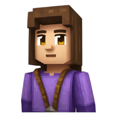 Minecraft skin with brown hair and a purple sweater with a G on it sticker