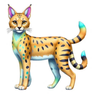 Colorful cartoon iridescent neon tropical exotic anime Striped and spotted Lynx-Caracal-Serval-hybrid full body sticker