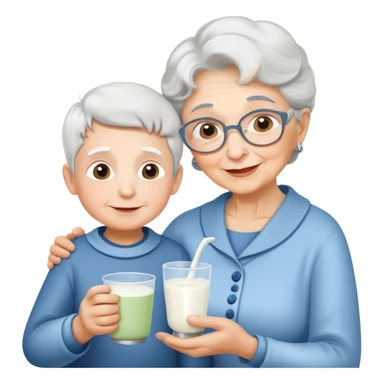 Grandmother offering yogurt to grandson sticker