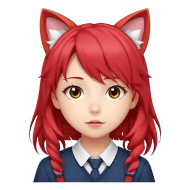 cute anime girl with cat ears, red blowing hair sticker