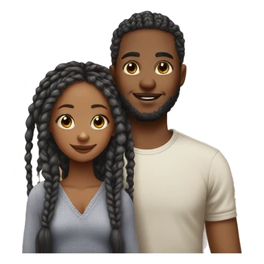 Realistic black girl with box braids and light skin boy with short curly hair and a short beard hugging sticker