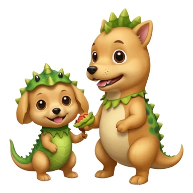 a golden retriever with a dinosaur costume thats eating a chihuahua thats in a dinosuar costume sticker