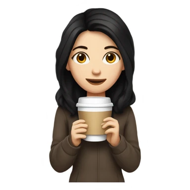 White girl with black hair in a cozy outfit sipping coffee sticker