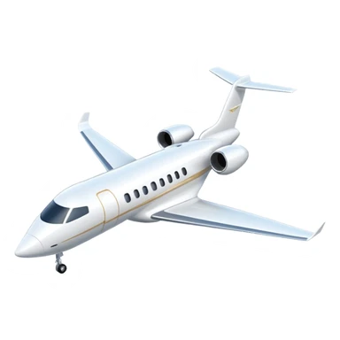 A 3D cartoon sleek white private jet flying through clear sky, sunlight glinting off fuselage, Memoji-style rendering. sticker