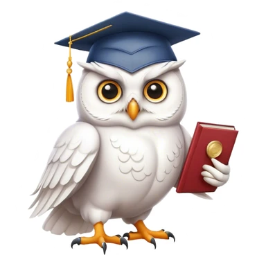 happy white Owl with graduation hat and diploma in claws sticker