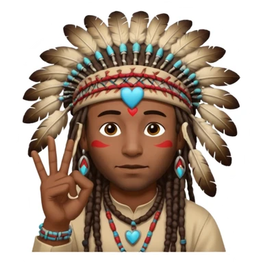 Black American man dark brown with dreads with a American Indian headdress with doing heart me sticker