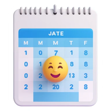 3D emoji style calendar with a blue checkmark and a circled date sticker