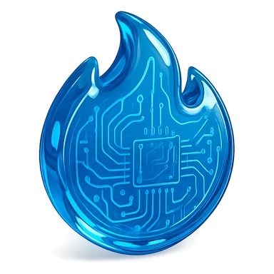 blue flame, high gloss, intricate circuit lines sticker