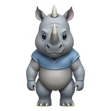 cinematic-rhino-full-body-standing-emoji,white horn, slate grey/blue skin -massive-body-poised-powerfully,-thick-horn-curving-slightly-forward,-head-tilted-dramatically,-rough-grey-hide-covered-in-dust,-simplified-focused-features, large cute black eyes sticker