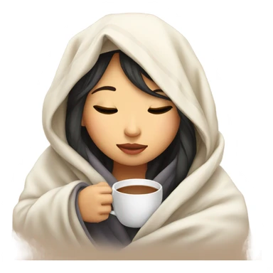 asian girl inside a blanket sipping coffee eyes closed sticker
