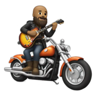 rock man with beard guitar and motorcycle sticker