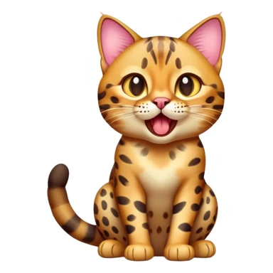 cinematic-realistic-[Bengal cat]-full-body-sitting-emoji,-tail-curled-playfully-around-its-paws,-head-tilted-dramatically-while-yawning-exaggeratedly,-sleek-[leopard patterned]-fur,-simplified-yet-hilariously-adorable-features,-highly-detailed,-glowing-with-an-almost-sarcastic-glow sticker