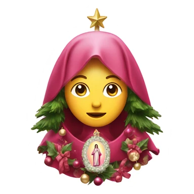 Christmas tree with pink and burgundy decoratio and Virgin Mary on top sticker