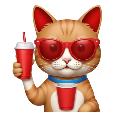 cat wearing sunglasses, holding a red solo cup, looking like it's at a college party sticker