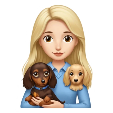 Girl with dark brown hair holding a long haired blonde dachshund  sticker