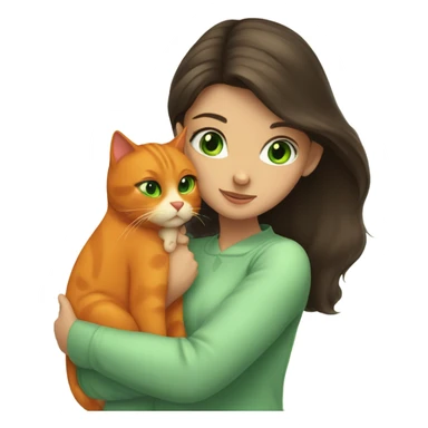 Beautiful Brunette girl with green  eyes hugging orange cat with green eyes  sticker