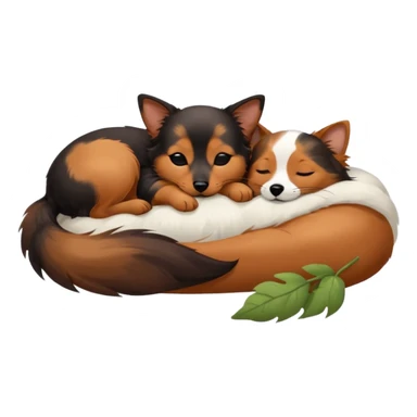 Calico cat with black nose sleeping near a black and brown nose dachshund dog     sticker