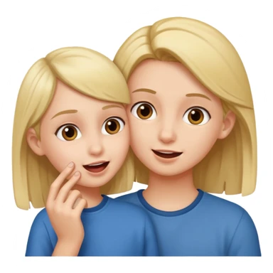 A girl holding an boys ear sticker