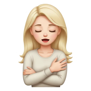 woman crossing arms holding neck frantically closed eyes and tongue out  sticker