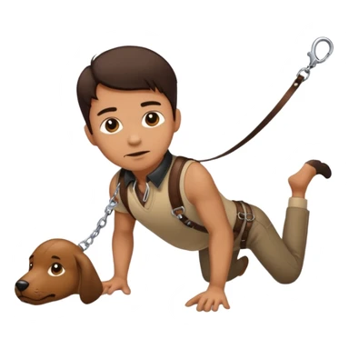 Brunette man crawling with a collar and leash on sticker