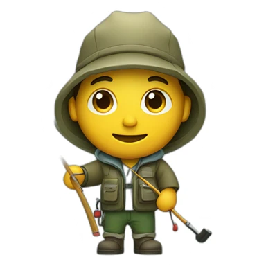 a fisherman with a fishing rod with a fish hanging on the hook sticker