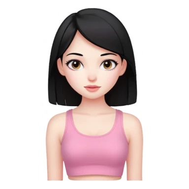 Cute girl with black hair straight with pale skin and with pink crop top coquette sticker