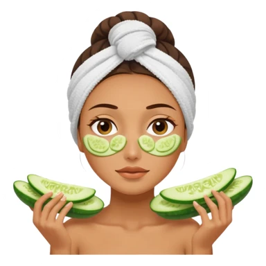 woman at the spa with cucumbers on her eyes (no eyeballs showing) and tan skin tone with towel covering hair sticker