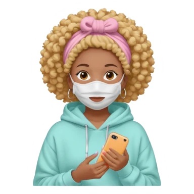 Black girl, clean girl aesthetic, 4C curly hair in a puff, pastel hoodie, white sneakers, minimal jewelry, soft smile, cozy vibe, bright colors, Apple-style skincare routine     White face mask + towel on my head = self care time. sticker