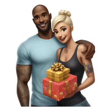 Hyper Realistic beautiful woman receiving a gift and a box of chocolates from a handsome tattooed man  sticker