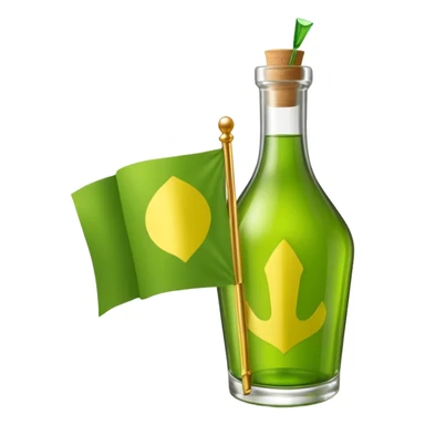 Une bouteille de chartreuse verte sous forme de drapeau avec ecrit chartreuse sur l'etiquette sticker