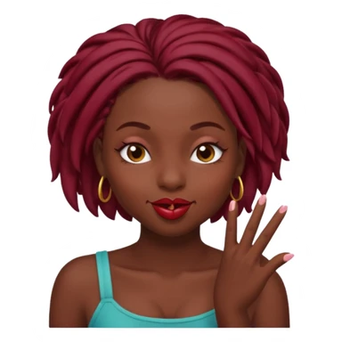A dark skin, black girl with short burgundy locs  winking and blowing a kiss sticker