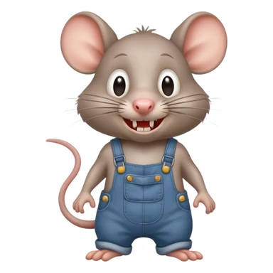 cartoonish hillbilly rat wearing overalls no shirt standing and talking. human eyes. teeth showing sticker