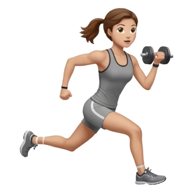 one women running and lifting weights. brown hair, light skin, hazel eyes. sticker