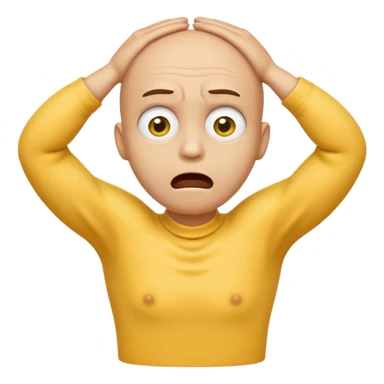 Yellow face emoji strangling itself with 2 arms crossed and hands saround neck and eyes looking up in fear sticker