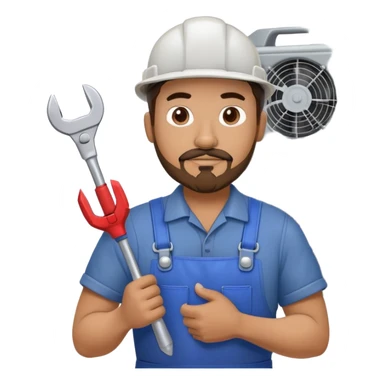 Hispanic HVAC technician with goatee beard as an action figure logo holding HVAC tools in his hands sticker