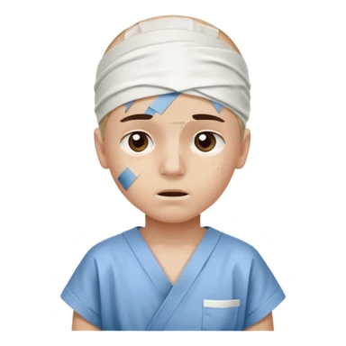 Injured Boy – Bandage on head, hospital gown. sticker