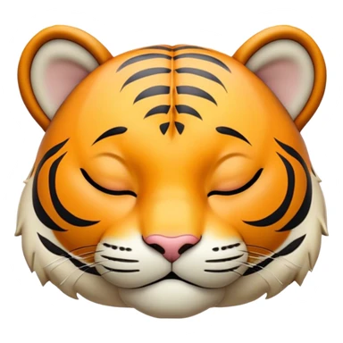 Meme-Worthy cute Sleeping Tiger Portrait Emoji, Head resting peacefully with a contented smile, showcasing a luxuriously striped form and eyes gently closed in serene slumber, Simplified yet comically adorable features, highly detailed, glowing with a soft, drowsy wild light, high shine, relaxed and utterly lovable, stylized with an air of playful laziness, bright and heartwarming, soft glowing outline, capturing the essence of a sleeping tiger that feels destined to become the next viral icon of adorable rest! sticker