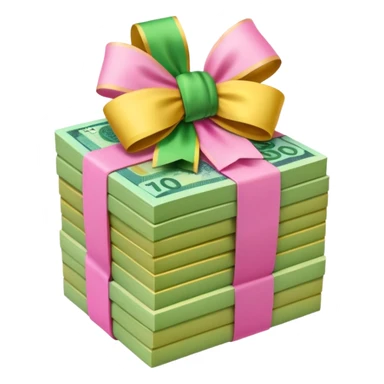 Bright Green & Golden Yellow Gradie ntAustralian $100 notes stacked together and wrapped in a girly pink bow sticker