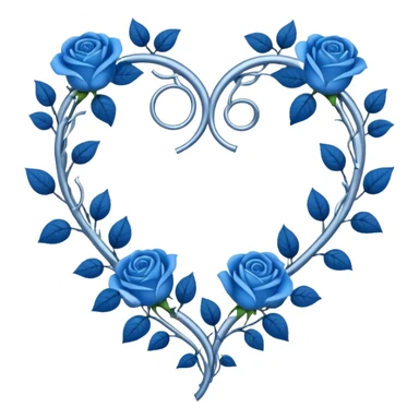 heart shape silver vine with blue roses border sticker