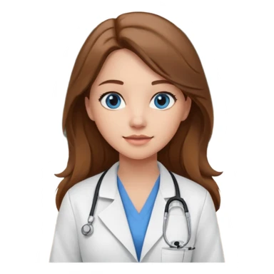 pretty female nursing student with long brown hair, blue eyes inside a classroom at university with blackboard behind her sticker