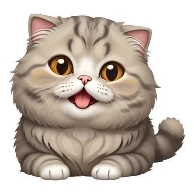 Cinematic-Adorable-Scottish-Fold-Cat-Portrait-Emoji – Big-eyed, fluffy Scottish Fold cat with a playful head tilt and a cute yawn, plush solid-grey fur, signature small folded ears enhancing its round face, simplified yet irresistibly cute features, expressive amber eyes filled with quiet curiosity, highly detailed with a gentle glow. sticker