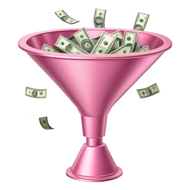 pink marketing funnel with dollars at the buttom sticker