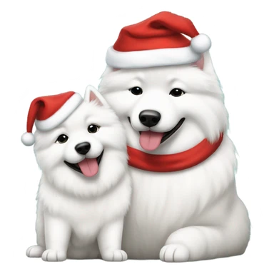Mommy samoyed with puppy samoyed with Santa hats sticker