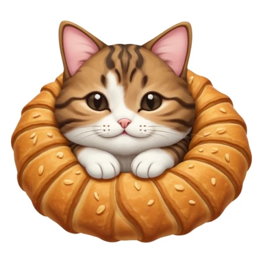dark brown tabby and white cat in croissant position upside down with eyes closed sticker